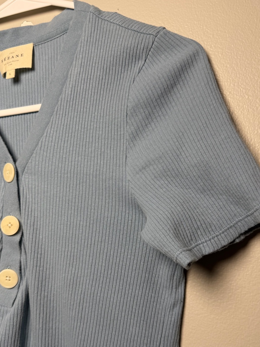 Sézane Ribbed Button-Front Top | Size L | Blue - Picture 5 of 7